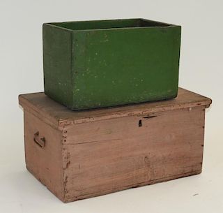 2 NE Pink & Green Painted Pine Diminutive Chests