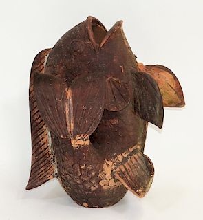 LARGE American Terracotta Art Pottery Fish Vase