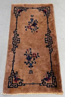 Chinese Republic Period Art Deco Tan Butterfly Rug