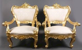 Pair of Italian Giltwood Upholstered Armchairs