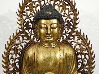 LG Japanese Carved Gilt Wood Kannon Buddha