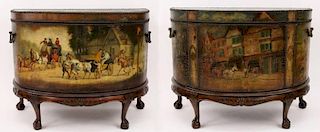 Pair of English Leather Painted Carriage Trunks
