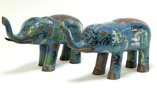 PR Chinese Cloisonne Enamel Elephant Sculptures
