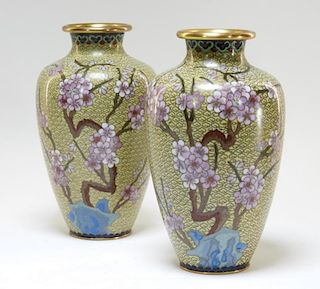 PR Chinese Cloisonne Bird & Floral Vases