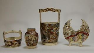 4 Japanese Satsuma Porcelain Vase Jar Grouping