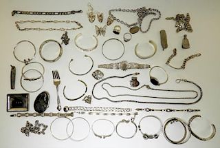 Lot of Misc. Silver Bracelets, Chains, & Articles