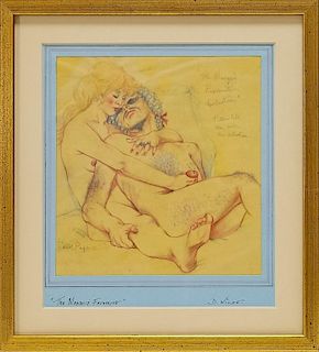 David Wilde Erotic Couple Watercolor Painting