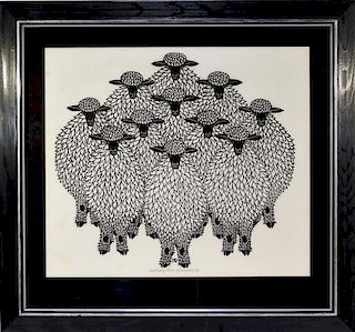 Jacques Hnizdovsky Flock of Lambs Woodcut Print