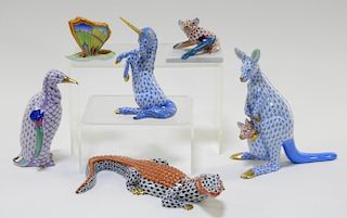 6 Herend Porcelain Fishnet Animal Figures