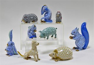 9 Herend Porcelain Fishnet Animal Figures