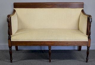 Antique Sheraton Style Settee With Brass Inlay .