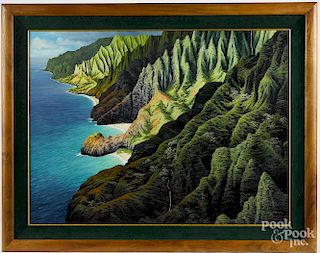 Harry D. Wishard (American b. 1952), oil on canvas Hawaiian coastal scene, signed lower right and da