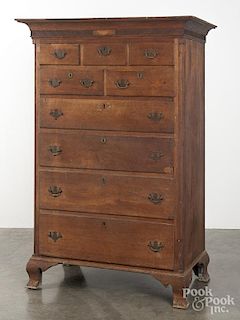 Pennsylvania Chippendale walnut tall chest, ca. 1770, with a matchstick molded cornice, quarter colu