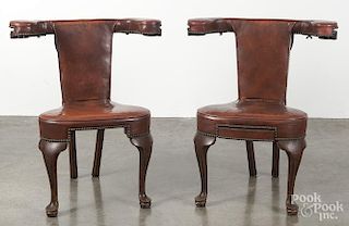 Pair of George II style mahogany cock fighting chairs, late 19th c.