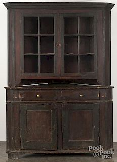 Pennsylvania pine two-part corner cupboard, ca. 1800, 83'' h., 58'' w.
