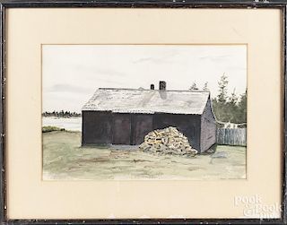 Ann Wyeth McCoy (American 1915-2005), watercolor landscape with barn, signed lower right, 15'' x 22''.