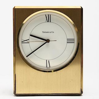 Tiffany Modernist Gilt Brass Desk Clock