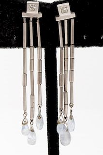 Pair 18K White Gold, Sapphire, & Diamond Earrings