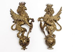 2 Continental Judaica Winged Lion Ark Mounts