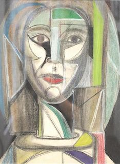 Unsigned Abstract Portrait of Woman- Pastel