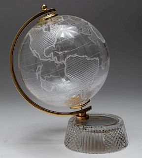 Brass & Incised Glass Tabletop Globe