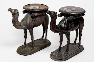 2 Indian Carved Wood Camel-Form Candleholders