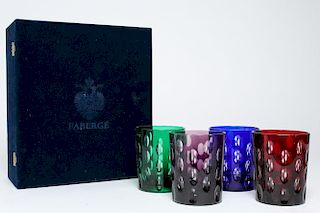 4 Faberge Colored Crystal Old Fashioned Glasses