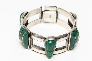 Vintage Mexican Silver & Green Onyx Bracelet