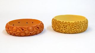 2 Vintage Carved Bakelite Bangle Bracelets