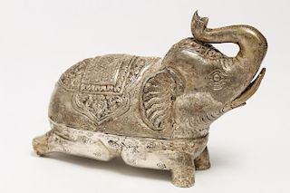 Thai Repousse Silver Elephant-Form Box
