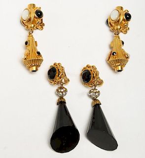 2 Pairs of Woman's Gold-Tone Costume Earrings