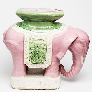 Asian-Style Earthenware Elephant-Form Garden Stool