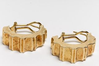 Pair of 14K Gold Ribbed Vintage Modernist Earrings