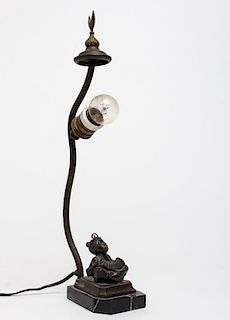 Orientalist Bronze & Black Marble Table Lamp