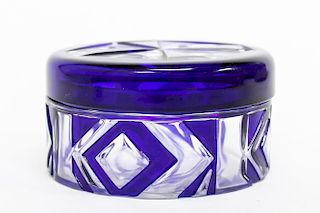 Cristal France Blue-Cut-to-Clear Glass Container