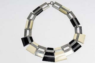 Modernist Acrylic & Silver-Tone Metal Necklace