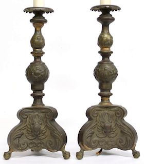 Pair of Hispano-Rococo Ecclesiastical Candlesticks