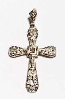Vintage 18K White Gold & Diamond Cross Pendant