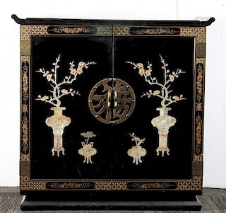 1950s Chinese Black Lacquer Bar Cabinet