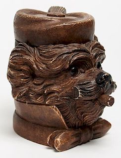 Continental Carved Wood Dog's Head Tobacco Jar
