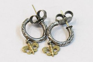 Pair Konstantino Greek Silver & 18K Gold Earrings