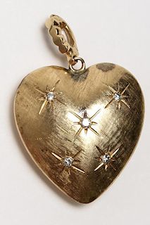 14K Gold & Diamond Heavy Heart-Form Pendant
