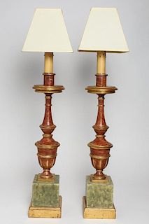 Pair Vintage Italian Faux Marble Table Lamps