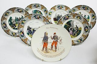 7 French Faience Dessert Plates, 19th C.