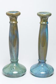 Pair of Old Fulper Pottery Candlesticks