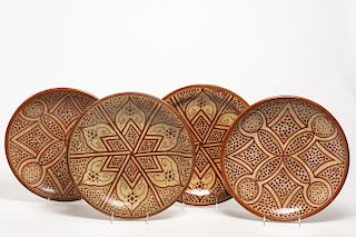 4 Hand-Painted Moroccan Pottery Platters