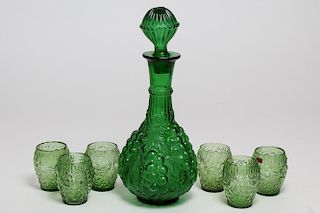 7-Piece Vintage Italian Green Glass Decanter Set
