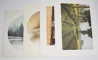 4 Unframed Nature-Themed Color Lithographs