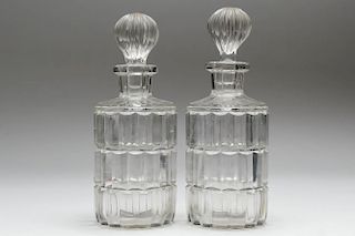 Pair of Hand-Blown Colorless Glass Decanters