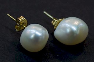 Pair of 14K Gold & Baroque Pearl Stud Earrings
